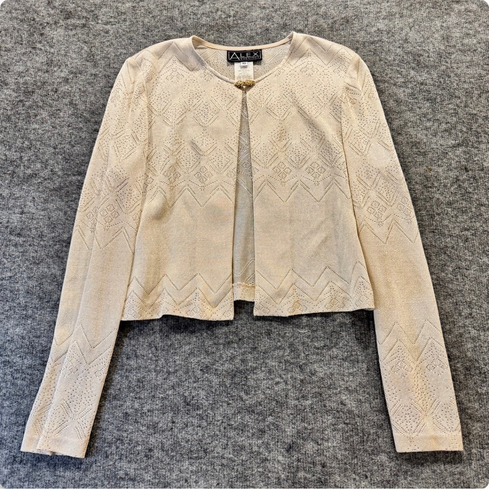 Vintage Alex Evenings Metallic Cardigan Rhinestone Clasp Made in USA 90s Fits‎ M